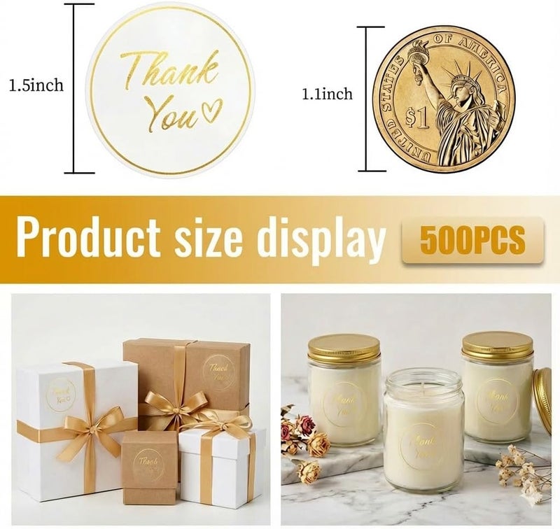 IBAKE 1.5 Inch Clear Thank You Stickers Roll – 500 PCS Gold Foil Script, Waterproof Transparent Adhesive Labels for Small Business Packaging, Gift Bags, Envelopes, Weddings & Events - Image 2